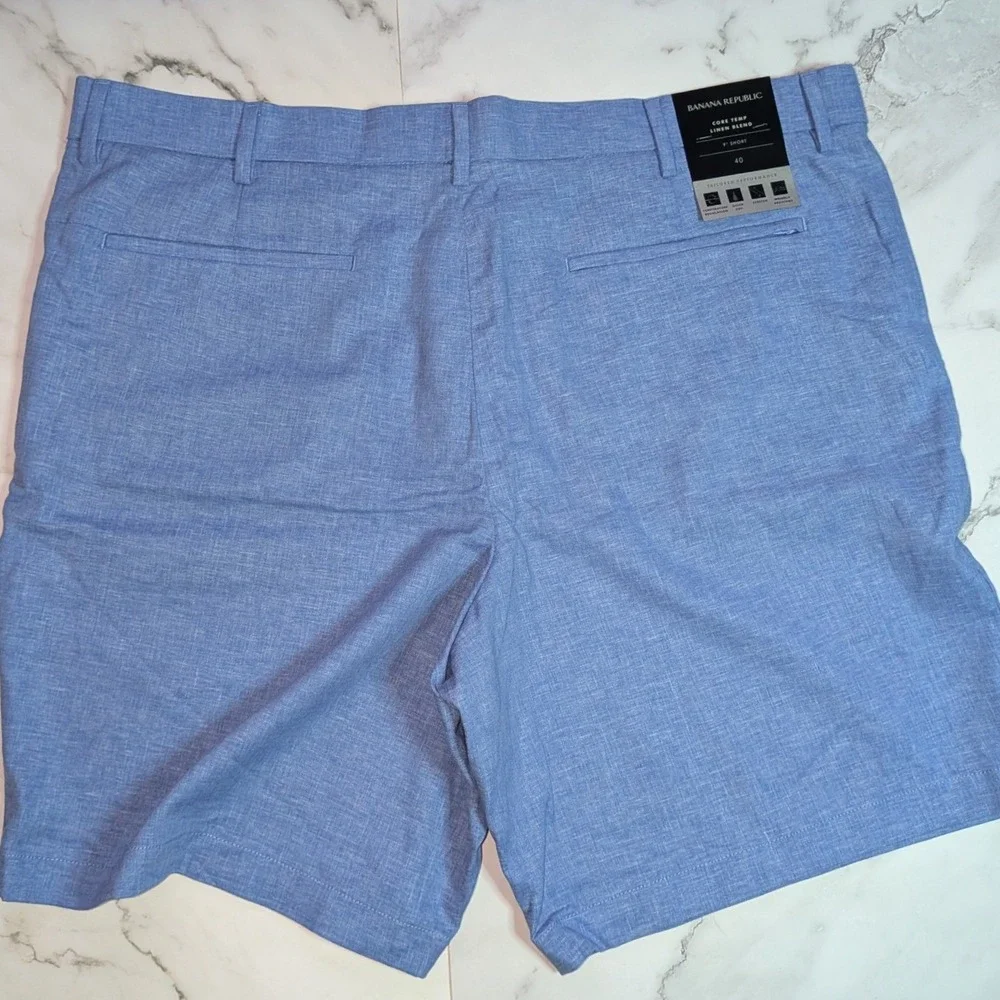 Banana Republic Core Temp Linen Blend 9 Inch Shorts Blue Mens 40 NEW